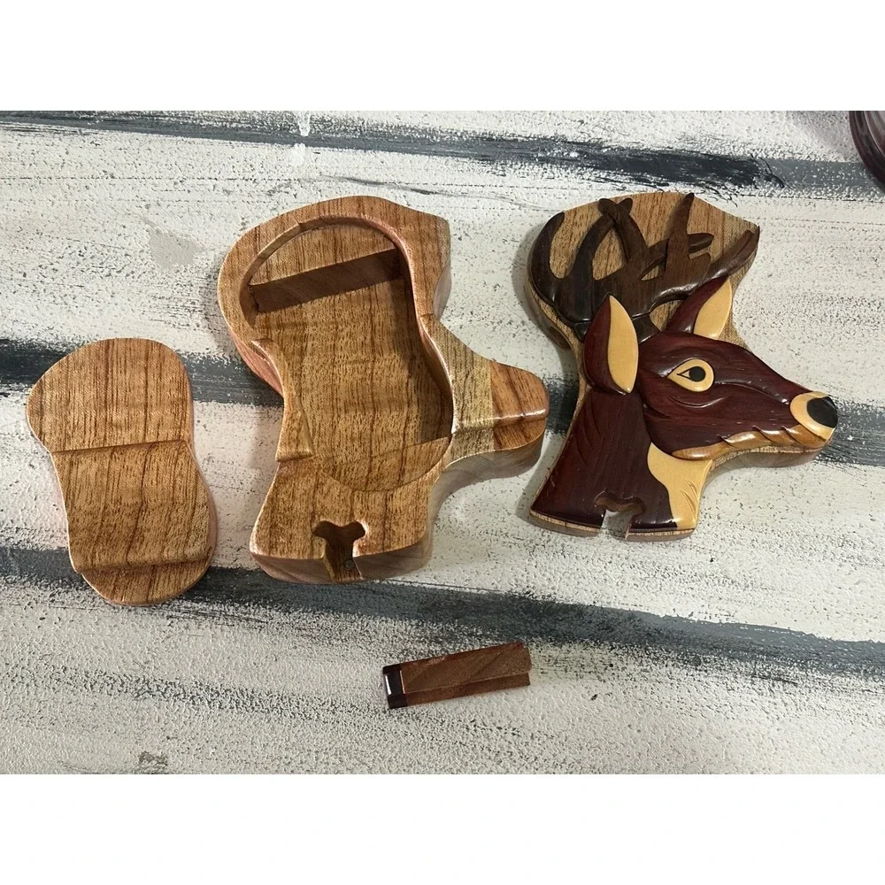 Deer‎ Head - Secret Wooden Puzzle Box Tinket Box Buck Cabin